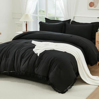 Andency Oversized Queen Comforter Set, 7 Pieces Black Bedding