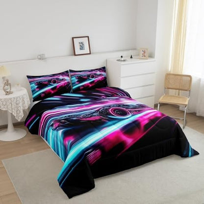 Erosebridal Kids Boys Girls Red Race Car Comforter Set King Size,Sports Cars Comforter Set for Teens Race Car Bedding Set Racing Cars Duvet Bed Set Room Decor Bedding Collection,Blue Black Pink