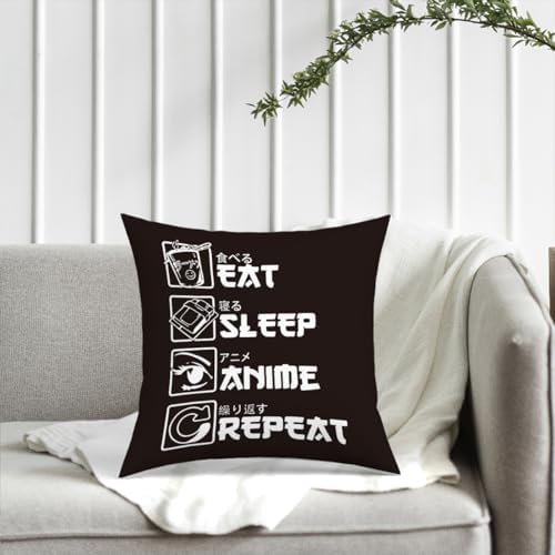 Anime Decor, Just a Girl Who Loves Anime Anime Room Decorative Throw Pillow Covers, Girls Anime Gifts Anime Lovers for Home Living Room Women Girl Bedroom Decoration Gifts Black