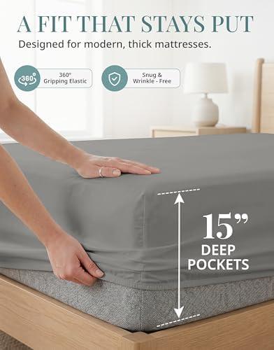 450TC 100% Long-Staple Cotton Twin XL Sheets - Soft Sateen Weave, Paloma