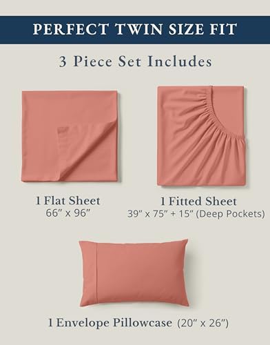 LANE LINEN Twin XL Bed Sheets 100% Organic Cotton 3pc Percale - Rose Dawn