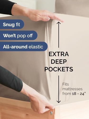 CGK Linens Extra Deep Queen Fitted Sheet - Fitted Sheet Only - Wheat