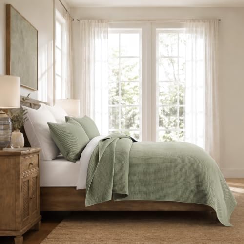 EVERGRACEHOME Cotton Ribbed Matelassé Coverlet Set, Queen Size, Dried Sage