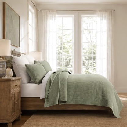 EVERGRACEHOME Cotton Ribbed Matelassé Coverlet Set, Queen Size, Dried Sage