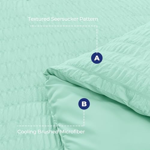 HYMOKEGE Mint Green King Size Comforter Set Seersucker 7 Pieces, All Season Luxury Bed in a Bag for Bedroom, Bedding Set with Comforter, Sheets, Pillowcases & Shams