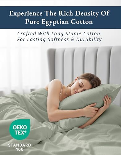 LANE LINEN King Size Sheets Deep Pocket Set Sateen - Mineral Swiss Dot