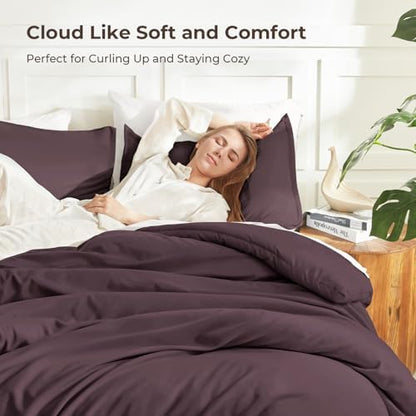 Litanika Plum Comforter Full Size, 3 Pieces Lightweight Solid Bed Set