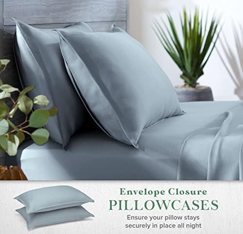 Stylinen 100% Organic Eucalyptus Bed Sheets Queen Size 4 Piece Set, Tencel Lyocell, Silky Soft & Smooth, Breathable, 16 Inch Deep Pockets, 1 Fitted, 1 Flat, 2 Pillowcases (Queen, Sky Blue)