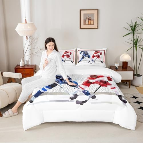 Erosebridal Hockey Bedding Comforter Sets 2pcs for Kids Boys Teens Ice Hockey Sports Bedding Comforters & Sets Twin 3D Hockey Ball Decor Duvet Soft Breathable Quilt with 1 Pillowcase White Room Decor