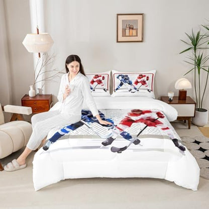 Erosebridal Hockey Bedding Comforter Sets 2pcs for Kids Boys Teens Ice Hockey Sports Bedding Comforters & Sets Twin 3D Hockey Ball Decor Duvet Soft Breathable Quilt with 1 Pillowcase White Room Decor