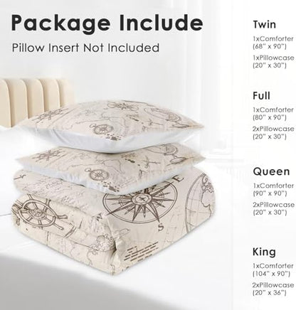 Pamnest King Comforter Set, 3 Pieces Adventure Map Bedding, All Season