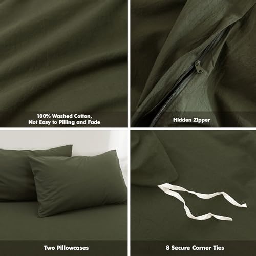 FOSSA Duvet Cover Set 100% Washed Cotton Linen Feel Super King