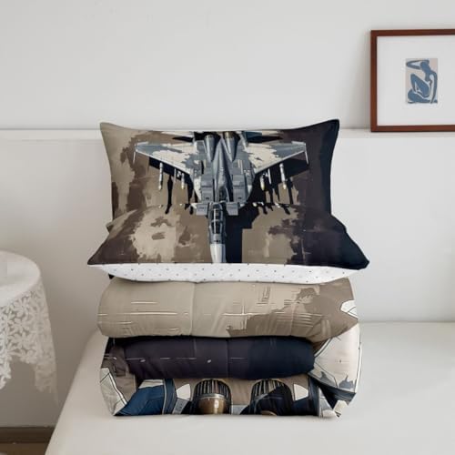 Erosebridal Military Fighter Plane Comforter Set Queen Camouflage Aircraft Bedding Set Warplane Aviation Comforter for Kids Boys Girls Airplane Aviation Enthusiast Quilt Duvet