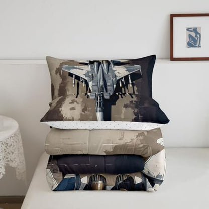Erosebridal Military Fighter Plane Comforter Set Queen Camouflage Aircraft Bedding Set Warplane Aviation Comforter for Kids Boys Girls Airplane Aviation Enthusiast Quilt Duvet