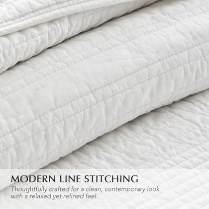 EVERGRACEHOME 100% Cotton Modern Lines Quilt Set King Size, Warm White