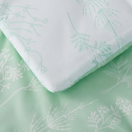 Bedsure Twin Comforter Set - Mint Green Bed Set, 2 Pieces Cute Floral Bedding, 1 Soft Reversible Botanical Flowers Comforter and 1 Pillow Sham