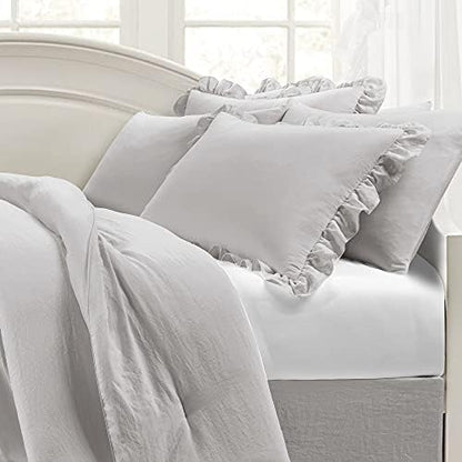 Lush Decor Reyna Ruffle Daybed 6 Piece Set 68" W x 92" L, Light Gray - Gray Bedding Set - Daybed Comforter Set - Ruffled Bedding - Coquette Decor