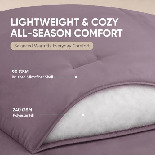 HIMEET Full Comforter Set, 7-Piece Point-Quilted Bed in a Bag, Dusty Purple