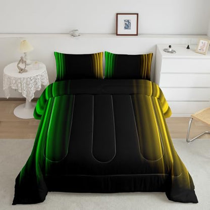 Feelyou Teens Abstract Ombre Decorations Bedding Set for Kids Women Green Yellow and Black Comforter Set Geometric Modern Quilt Set Room 2Pcs Twin Size