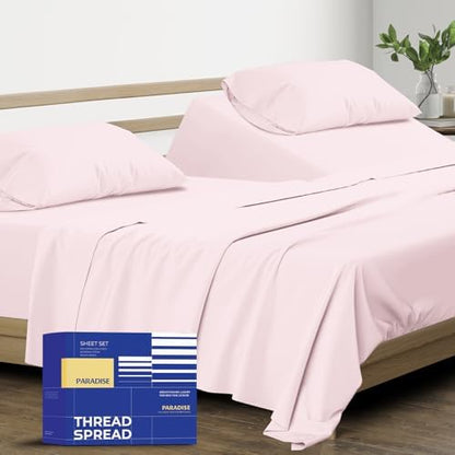THREAD SPREAD Split King Sheet Set, Luxury 1000 Series Paradise Collection 100% Egyptian Cotton Split King Sheets Sets for Adjustable Bed (5 PC, Blush), Soft, 16" Deep Pocket Hotel Sheets