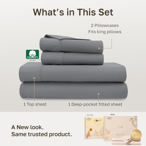California Design Den Soft 100% Cotton Sateen Cali King Sheets, Slate Grey