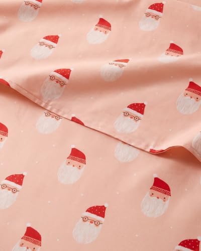 Christmas Sheet Set, Blush Santas, Holiday Xmas Bedding Set - Queen Size