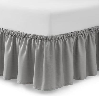Casual Living Twin XL Bed Skirt, Ruffled Wrap-Around, 15" Drop, Grey
