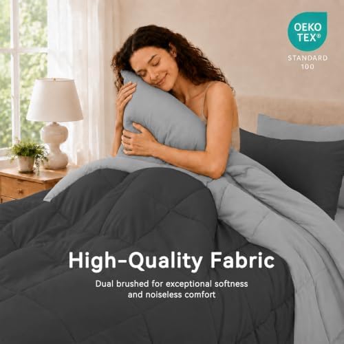 Anluoer Queen Comforter Set 7 Piece, Soft Bed in a Bag Queen Bedding Sets