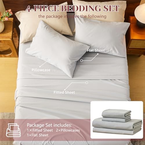 MEISHANG 100% French Linen Sheets California King,6 Pcs,18-24" Deep Pocket