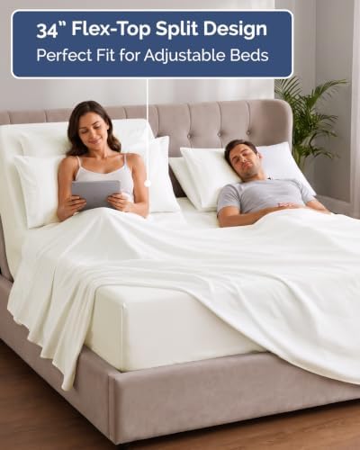 Extra Deep Flex Top Split Head King Sheet Set - 6pc Sheets - Antique White