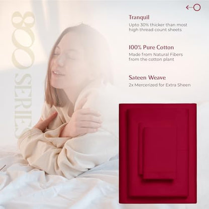 Mayfair Linen Egyptian Cotton Sheets King Size - Luxury 800 Series High Thread Count King Sheets (4 PC, Red), Soft Cooling 16" Deep Pocket Hotel Quality Bed Sheet Set - Tranquil Collection