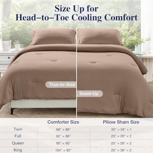 MUXHOMO Cooling Comforter Set King Size, Lightweight Summer Comforter for Hot Sleeper, Reversible Bedding with ICY Cooling Surface, Includes 1 Comforter (104"x90") and 2 Shams (20"x 36"), Khaki