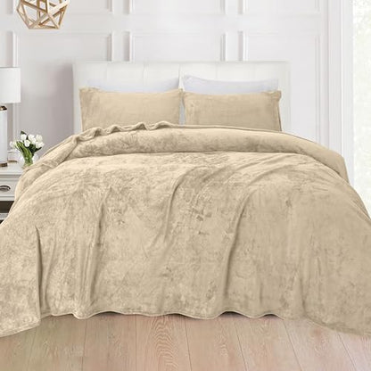 Elegant Comfort Luxuriously Soft 4-Piece Velvet Plush Flannel Sheet Set - Premium Quality - Cozy Warm, Anti-Static, Non Pilling Fuzzy Velvet Flannel Fleece Deep Pocket Sheet Set - Twin, Cream