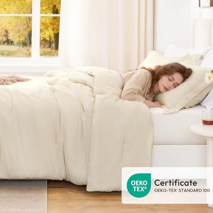 Love's cabin Beige Full Comforter Set, 3-Piece Prewashed Bed Set