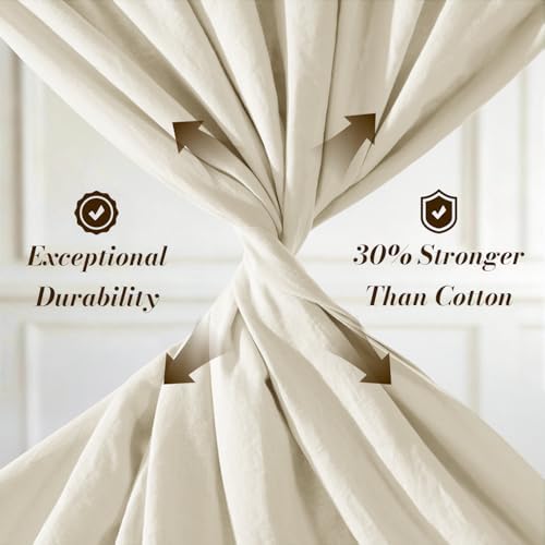 SONORO KATE 100% French Linen Twin XL Size Sheets Set,Natural Flax Bedding