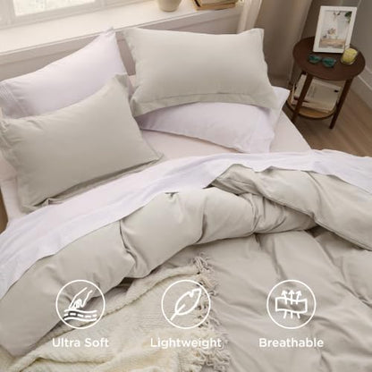 Bedsure Prewashed Duvet Cover King, Cotton-Like Soft Bedding Set, Linen