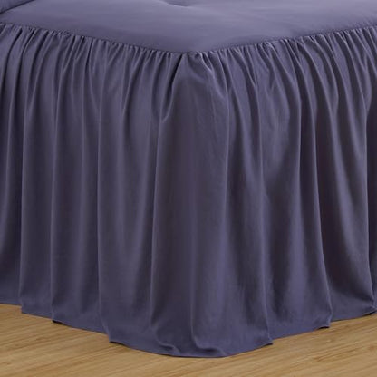 Chezmoi Collection Sinclair 3-Piece Ruffle Skirt Bedspread Set - Soft Lightweight Crinkle Texture Microfiber Bedding - French Country Chic Farmhouse - Queen, Dusty Purple