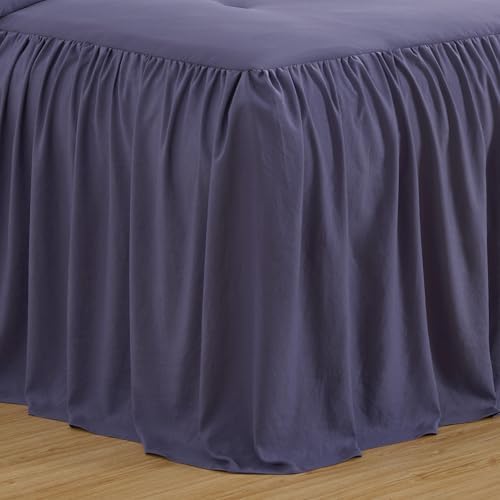 Chezmoi Collection Sinclair 3-Piece Ruffle Skirt Bedspread Set - Soft Lightweight Crinkle Texture Microfiber Bedding - French Country Chic Farmhouse - California King, Dusty Purple
