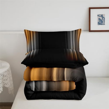 Feelyou Geometric Ombre Bedding Set Men Adults Teens Orange Yellow Grey Black Comforter Set Kids Boys Girls Modern Quilt Collection 2Pcs Twin Size