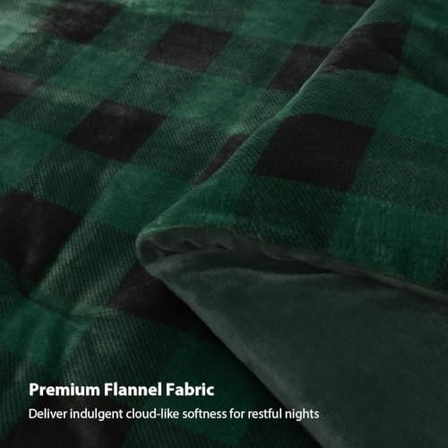 Litanika Velvet Flannel Plaid Comforter Set Twin, 3 Pcs Green Blanket
