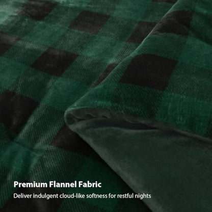 Litanika Velvet Flannel Plaid Comforter Set Twin, 3 Pcs Green Blanket