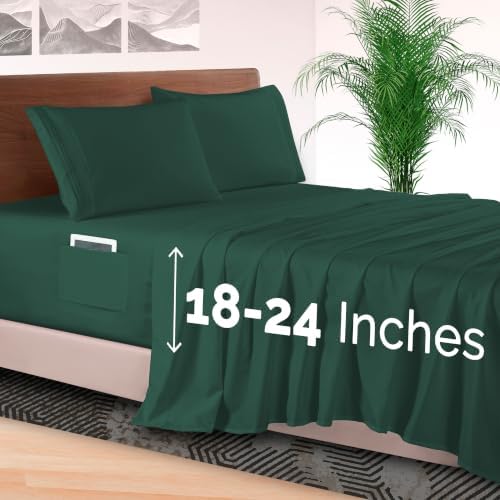 Elegant Comfort 4-Piece Bed Sheet Set - Luxury Bedding 1500 Premium Hotel Quality Microfiber, All Around Elastic 18-24 Inches Deep Fitted Sheet- Extra Deep Pocket Sheets, Queen, Hunter Green