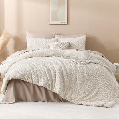 Andency Beige Super King Comforter, 3 Pieces Boho Bedding Set