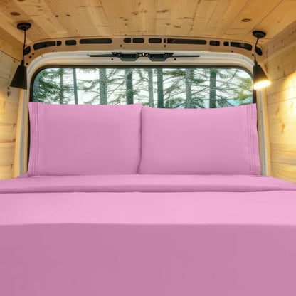 Elegant Comfort Luxury 1500 Premium Hotel Quality Microfiber 4-Piece Sheet Set - Wrinkle Resistant, All Around Elastic Fitted Sheet, Deep Pocket up to 16", RV Short Queen, Pink