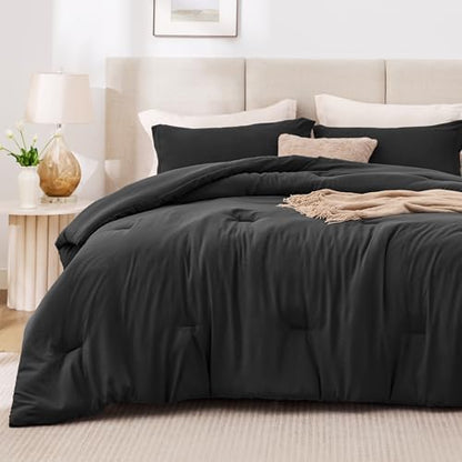 Love's cabin Black Queen Comforter Set, 3-Piece Prewashed Bed Set