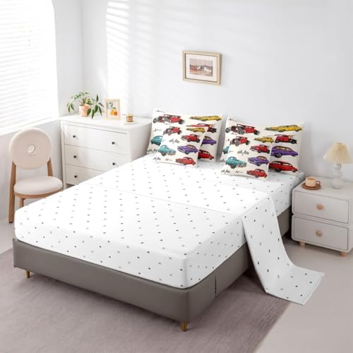 Feelyou Vintage Car Bedding Set 7 Piece Twin Size for Kids Boys Girls