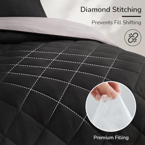 downluxe King Comforter Set Soft Reversible 7 Pieces, Black/Grey