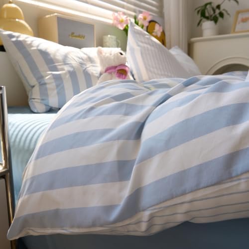 LifeTB Blue Striped Comforter Set Twin XL, Vintage Blue White Stripes Pattern Printed Comforter with 2 Pillowcases, Breathable Soft Lightweight Bedding Comforter Boho Farmhouse Striped Comforter Set