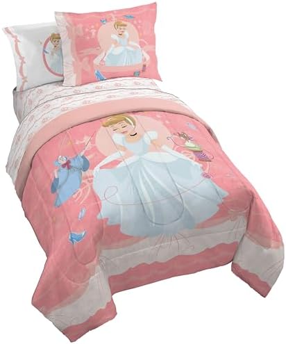 Disney Princess Full Size Comforter Set 7 Piece Kids Bedding, Pink