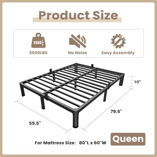 ROIL 10 Inch Queen Bed Frame with Rounded Corner & 4 Mattress Baffles